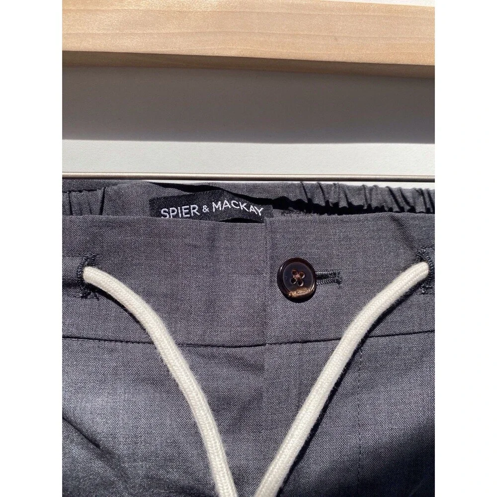 Spier & Mackay Men’s 100% Wool Slim Trousers with Drawstrings Grey lightweight